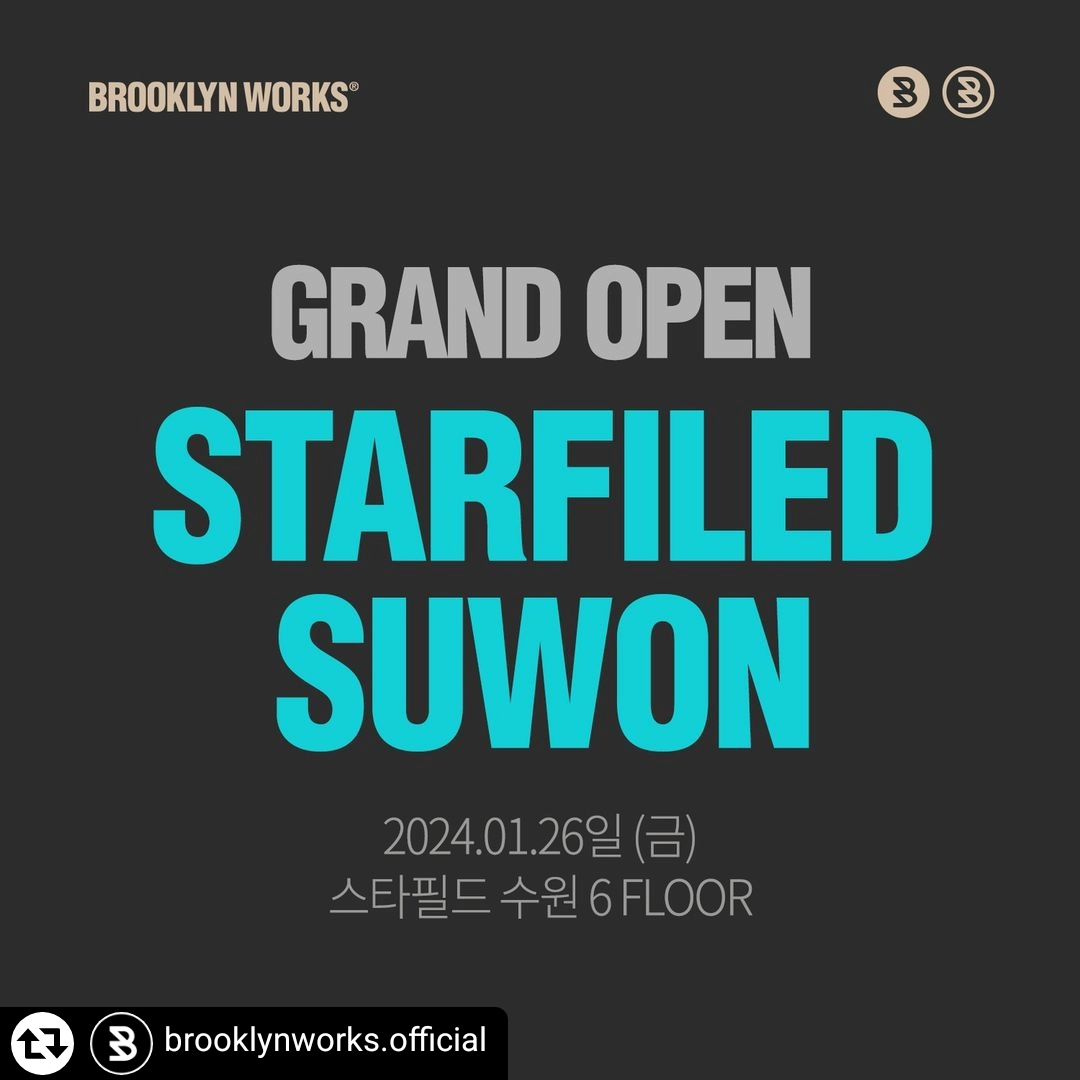 #리그램 - brooklynworks.official by get_regrammer
.
[B/W 스타필드 수원 OPEN] 리그램 이벤트

브루클린웍스 두번째 스토어를 
스타필드 수원에서 만날 수 있습니다!

새롭게 오픈하는 스타필드 수원점에서는 브루클린웍스만의 특유의 젊고 트렌디한 감성을 불어 넣은 컨셉트로  앞으로 인도어, 아웃도어뿐만 아니라 패션 그리고 신제품 및 베스트셀러를 비롯한 다양한 제품을 경험해 보실 수 있습니다.

✔️ 브루클린웍스 수원점 OPEN
📌 2024. 01. 26 (금) 10AM - 10PM 
📌 경기 수원시 장안구 수성로 175 스타필드 수원  6F

✔️ B/W OPEN EVENT
    1) 브루클린웍스 수원점 오픈 피드를 리포스팅한 유저 중 
  3명 추첨하여 곧 오픈 예정인 게이트웨이 텐트 3동을 드립니다 
  2) 리그램 이벤트는 지금부터 ~ 2/12까지
 (발표일: 02/14, 개별 DM안내, 제세공과금 별도 발생)  
 #브루클린웍스스타필드 #게이트웨이텐트 #브루클린웍스게이트웨이 #스타필드브루클린웍스 #브루클린웍스수원

  3) 당첨이 되고 싶다면 : 브루클린웍스 팔로우 -> brooklynworks.official  브랜드 태그 -> 리그램 -> 친구 초대 댓글 (많이 많이)

    4) 수원점 오픈 이벤트 안내
     EVENT 1. 구매시 스크레치 쿠폰 
     EVENT 2. 한정판 24 BW 달력
     EVENT 3. 7만원 이상 구매시  화이어핏 미니어처 

브루클린웍스의 두번째 스토어 스타필드 수원점 오픈과 새로 오픈되는 게이트웨이텐트 이벤트도 친구에게 많이 알려주세요 !

그럼 지금부터, 리그램 이벤트 스타트~!
