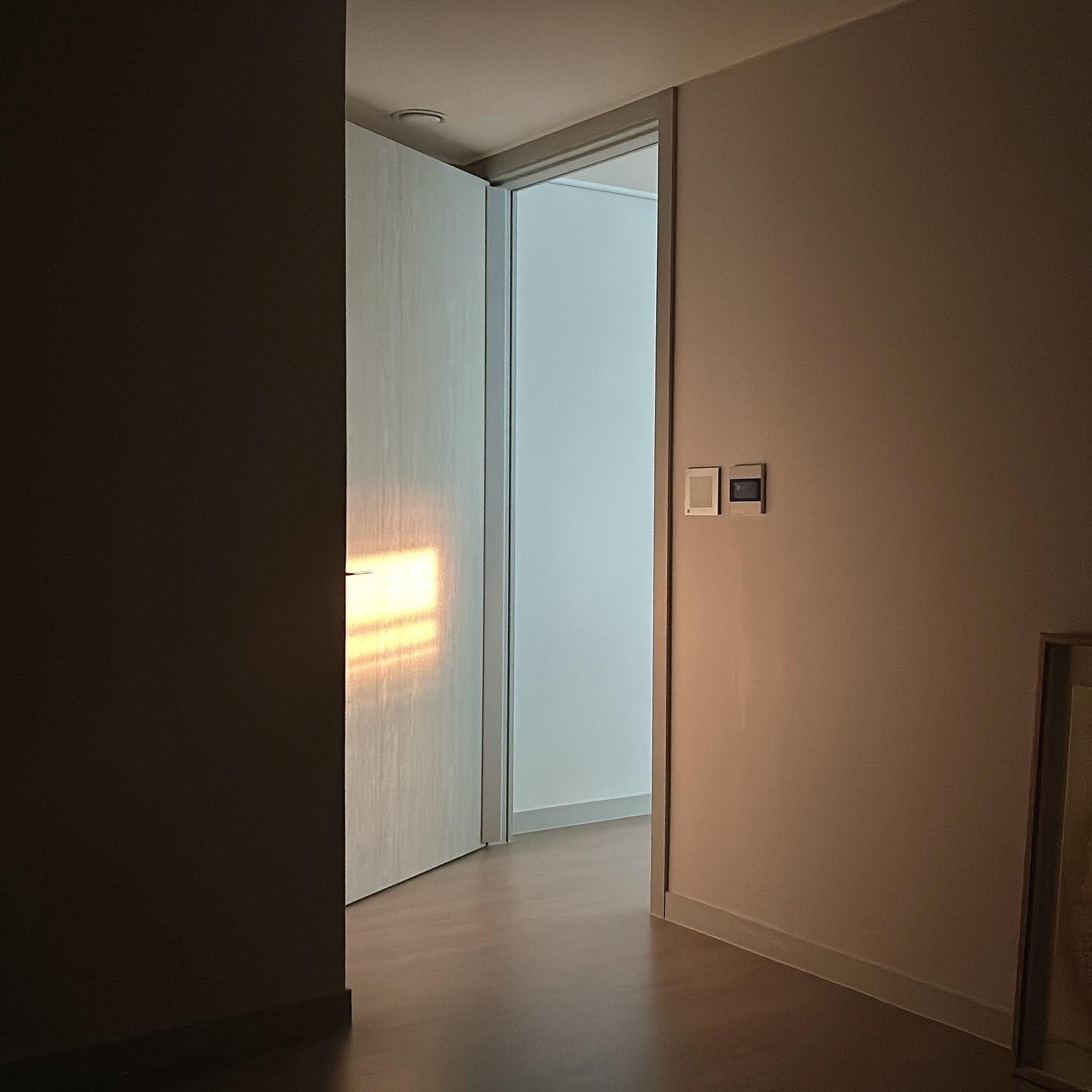 05:20 AM 🚪#sunlight 
문을 열고 들어오는 강렬한 햇살☀️

에어컨 대신 창문, 안방 문 활짝 열어놓고 자니
아침 일찍 햇살이 우리 집을 환히 비추는거 있죠✨✨

잠시 주말 얘기를 하자면
출장 복귀하자마자 아이가 치통에 시달려 급히
일요일 열린치과에서 충치 치료받고
월요일 출근준비 하는데 감기까지 걸려서
아이가 기침 하다가 넘어간 코를 게어내는 사태까지..🥲
바쁜 이틀 보내고 저는 오늘에서야 한 주의 출근을 시작해요➰

우리 모두 화이팅💛