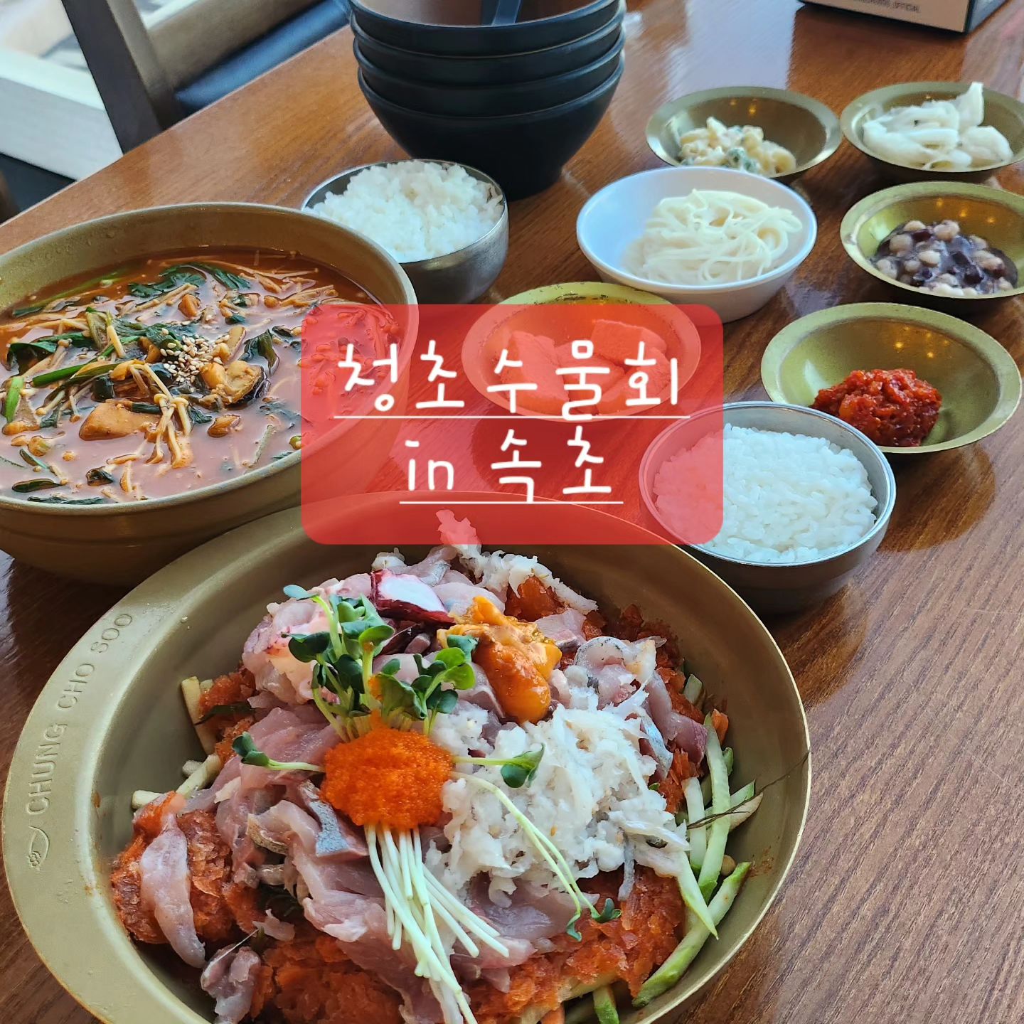 속초의 명물이라 유명한 그곳 방문

💥청초수물회💥

💕주소 : 강원도 속초시 엑스포로 12-36

💕전화번호:0507-1425-5051

💕영업시간: 매일 10:00~-20:50
  19:50 라스트오더

9:30 부터 대기표 발급
20:20에 포장 마감

💕주차 : 가능 가게앞 넓음

늘 대기30~1시간은 해야한다는곳~
오시면 한분은 주차하고 한분은 먼저 발권기에서 대기표를 발급받고 안내에 따라 대기👨‍👩‍👧‍👦

밖에 앉아 대기할 수있는 천막도 있는 대기가 기본인곳~🏕

물회맛은 두달전 처음 접하고 맛을 알게되서 물회는 여기서 안먹어보면 안된다는 주변지인들 말에 지나는길에 먹방~~

식당내부1층엔 카페~ 식사후 10프로할인권챙겨주심
내부엔이미 크리스마스장식🎄
카페 외부엔 회전목마까지있어 애들이 그냥 지나칠리 없다는~~~^^

2.3층은 식당으로 전망이 청초호를 볼수있어 무조건 창가에서 먹자며~

메뉴📖
해전물회 1인분 27,000원
해전물회 2인분 48,000원
일반물회는 1인분 19,000
그외의
성게알 비빔밥
섭국 15,000
오징어순대
활전복 회덮밥
대게살 비빔밥
오징어 물회
보양 전복죽
성게알 미역국
등 다양한 메뉴가 있음

일단 기본물회가 맛있어야한다는 생각에 기본물회와 처음보는 섭국~~주문🧤

평가~~
🥗물회는 이전에 먹었던곳에서 톳과 야채가 많이 들어가있는걸 먹어서 식감이 너무 좋았는데 요긴 약간은 야채가 부족~
대신 생선살이 많은듯함~

결론적으로 무조건 기다리더라도 속초오면 먹방하겠다는 아닌....
솔직평~
육수가 맛있긴함~

🥘섭국
요건 별미~~
뜨끈한 된장베이스 국물에 섭ㅡ자연산홍합
가득해서 시원한 맛
밥 말아서 먹으니 완전 해장으로도 굿일듯 함~~

계산하면서 앞에있던 부드러운 오징어를 구매
완전 종이처럼 얇게 만들었는데 오징어 씹는 식감을 원하신다면 구매X
종이 먹는 식감~~~

3대물회라고 하지만 조금 아쉽
비싼 해전물회를 먹었어야 했나?!

넘 솔직평을 남긴듯 하지만 먹스타답게 솔직피드~♡

#속초물회 #속초맛집 #속초3대물회
#속초물회맛집 #속초3대물회맛집 #청초수물회
#속초청초수물회 #속초로컬맛집