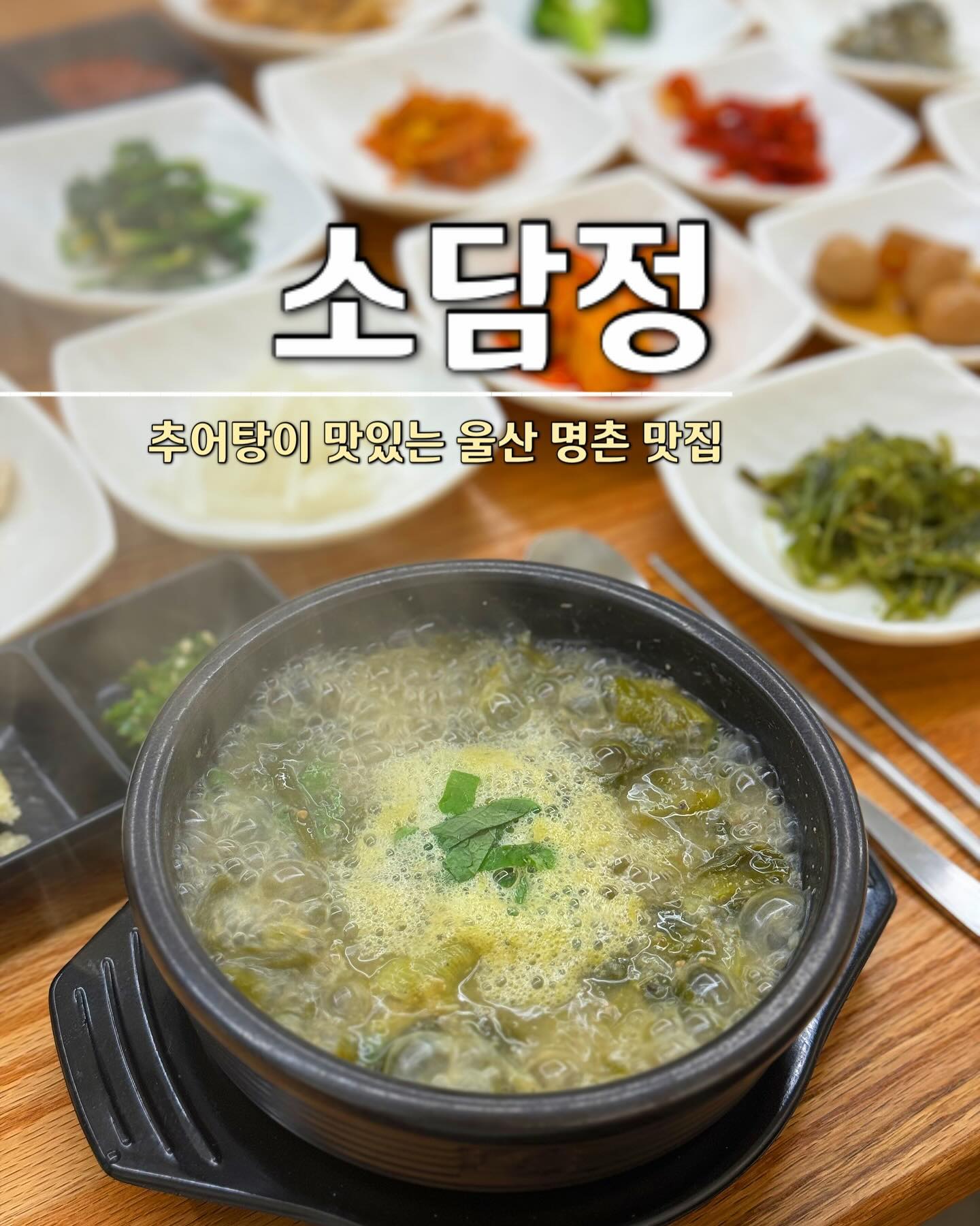 📍#소담정 #협찬

요즘같이 추운 날씨에 더 생각나는
뜨끈한 추어탕 한그릇하러
가기좋은 울산 북구 명촌 맛집!

가게 앞에 주차하고 실내로 들어오면
화사하고 밝은 화이트톤에다가
예쁜 해바라기 액자들 그리고
깔끔하게 세팅되어 있는 테이블까지!

두루치기 정식은 야채와 고기가
매콤한 양념에 잘 볶아져서 나와
불 향도 느껴지고,
고기도 부드러워서 쌈 싸먹으면 더 맛남👍🏻

반찬이 정말 푸짐하게 잘 나와서
집밥 같은 정갈한 한 끼를
먹고싶을땐 소담정으로🙌🏻

🥚울산 북구 명촌로 9
🥚일요일 휴무

#울산명촌맛집 #울산점심맛집 #울산맛집 #울산추어탕맛집