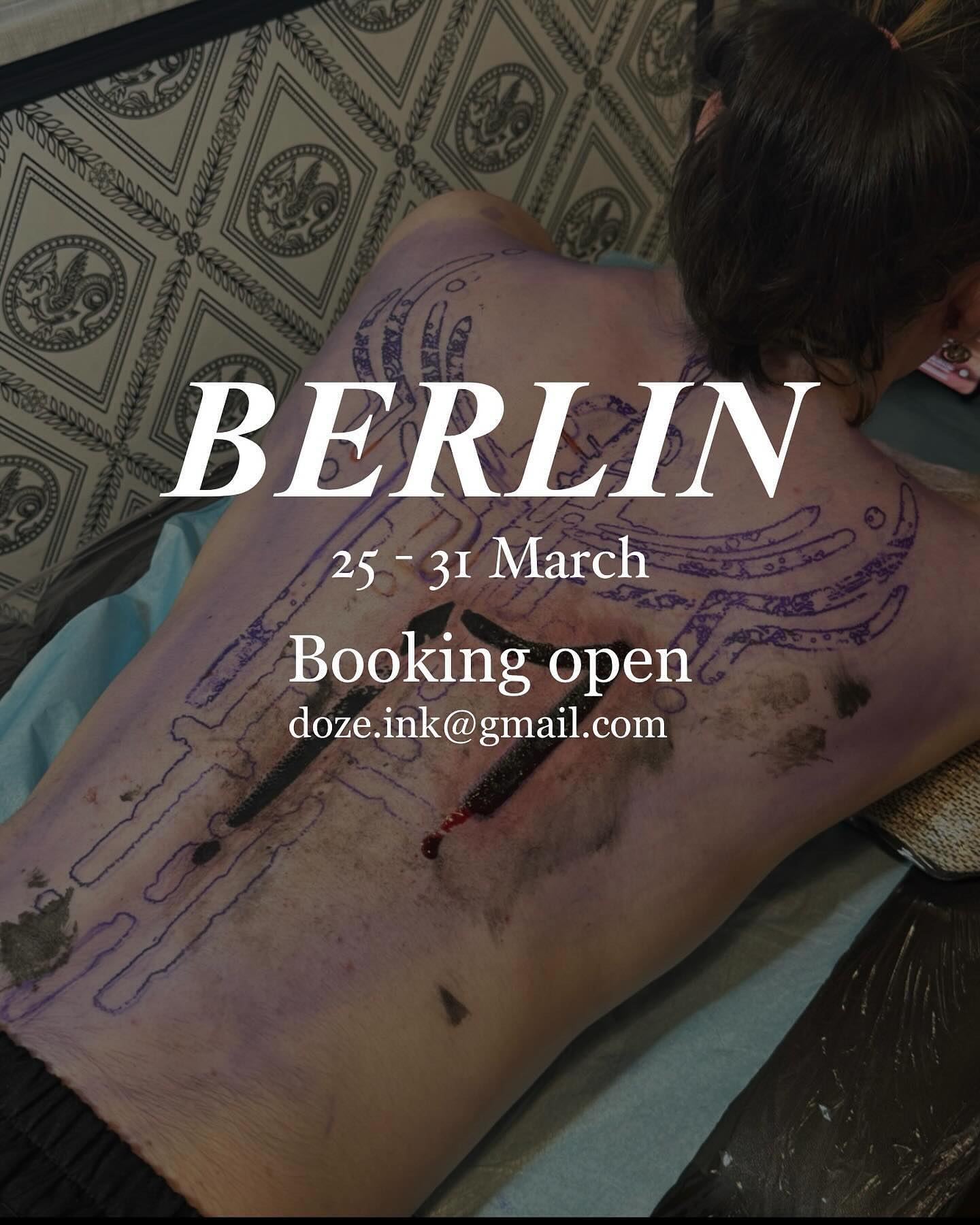 Berlin booking open ! ✨✨

🇩🇪 Berlin 
25 - 31 March

I‘m so looking forward to meeting you guys !
If you want to get a tattoo from me, you can make an appointment through the profile link or DM
I will reply to you as soon as possible!

Please fill out booking form and send it to me by DM or email !
(doze.ink@gmail.com)

Big Thanks everyone ! ☺️☺️

1.Name/age

2.E-mail or Phone number

3.Date/Time

4.Design

5.Skin type/Size/Part (better take a picture 😄)

#berlintattoo#germanytattoo#frankfurttattoo#tribaltattoo#ornamentaltattoo#talismantattoo#blackwork#patterntattoo#letteringtattoo#koreatattoo