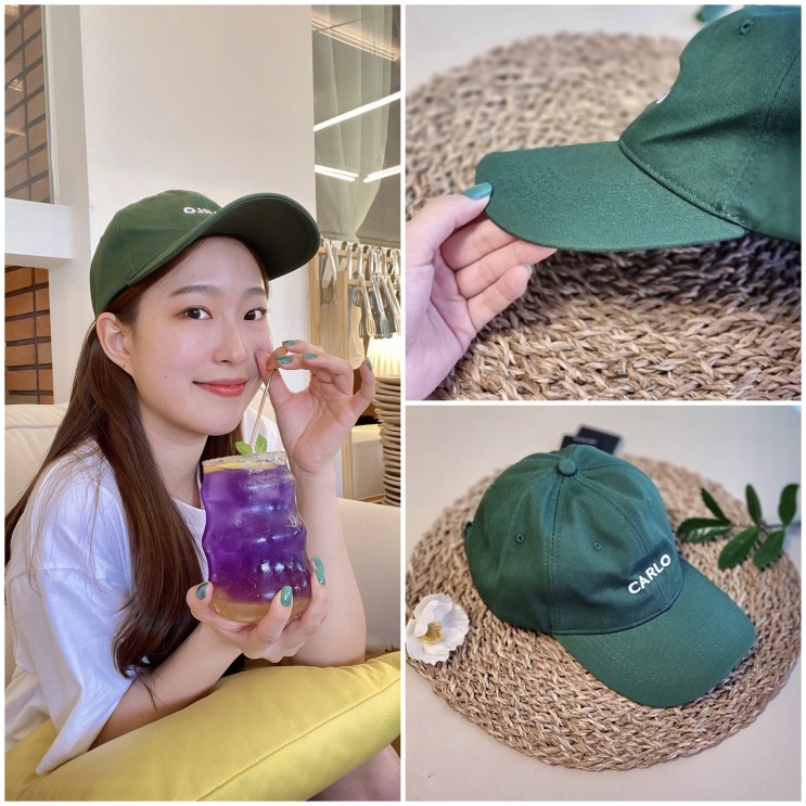 까를로 초록색 캡모자 + 볼캡 코디