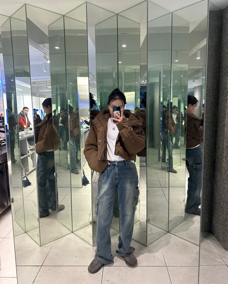 비바브라운 색 잘빠진 브라운 크롭패딩
