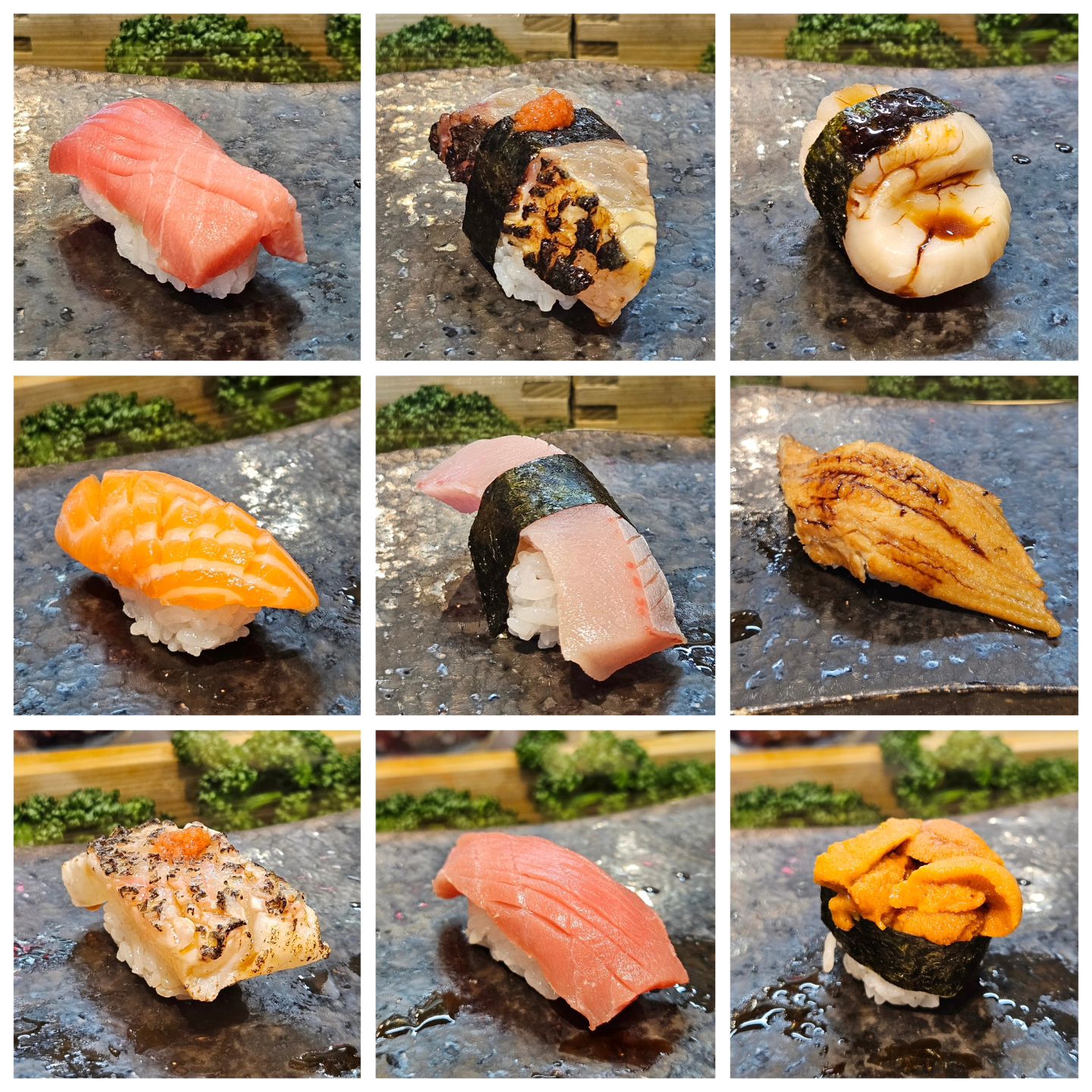 [일본스시3]#sushihiro 
15품 스시 💰4,500엔
다른요리 없이 스시만 나와서 그런지
이 가격에 정말 퀄리티 높은 스시
샤리가 유난히 하얗고 질퍽한편인데 먹다보니 적응됨
-이카/쥬도로
-시마아지👍두툼하게 구워서 정말 맛있음
-호타테/쿠루마에비(보리새우)
-이카(날개라고 하신듯)/연어/광어
-잿방어👍 그냥 맛있음
-아나고 따뜻하고 정말 부드러움
-도미👍 베스트
-쥬도로/우니 그냥 맛있는 비슷한맛 
-타코 칼집이 특이해서 그런지 맛있다.
-미소 조개육수 삼삼함
-카니위에게내장 고소하고 내장의 고소한맛에 
크래미가 아닌 진짜의 게살맛

단품💰550엔
-사요리👍
지느러미부분인가 꼬지에 구워주고
자잘한 뼈 조금 씹히는데 아주 고소함
소금 올려준 2점은 모양도 예쁘고 정말 맛있음

#스시
#스시오마카세
#오사카
#osaka
#sushi
#japanfood