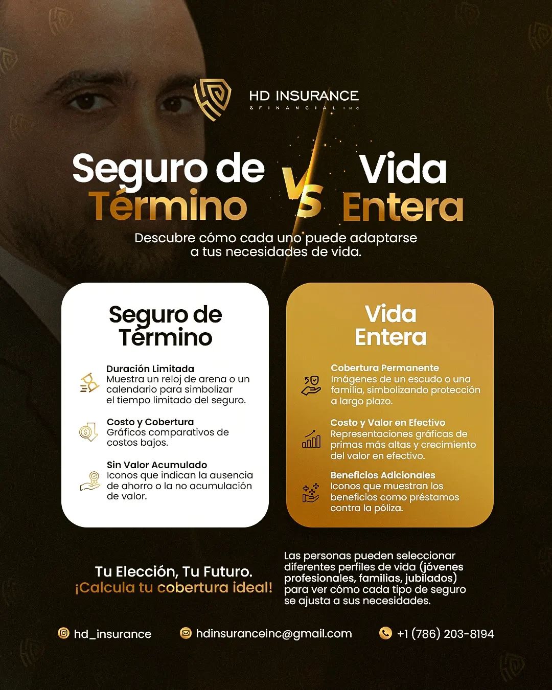 Al elegir un seguro de vida, te encuentras con dos opciones principales: Seguro de Término y Vida Entera. Cada uno con sus características y beneficios únicos.

Seguro de Término:
Este tipo de seguro es como un contrato temporal. Piensa en él como un alquiler de protección. Pagas una prima durante un período específico, digamos 10, 20 o 30 años. Si durante ese período ocurre lo inesperado, tu familia recibe el beneficio. Pero una vez que el término acaba, la cobertura termina. Es una opción económica, ideal si buscas una protección a corto plazo sin un compromiso a largo plazo.

Seguro de Vida Entera:
A diferencia del seguro de término, la Vida Entera es como ser propietario de tu seguro. Ofrece una cobertura que dura toda la vida, con primas que generalmente permanecen iguales. Además de la cobertura de muerte, acumula un valor en efectivo que puedes utilizar durante tu vida. Es más costoso que el seguro de término, pero su valor permanente y los beneficios adicionales lo hacen una inversión a largo plazo.

Diferencias Clave:
La elección entre término y vida entera depende de tus necesidades y objetivos personales. ¿Buscas una protección asequible por un tiempo limitado? El seguro de término podría ser tu mejor opción. Pero, si deseas una cobertura que crezca contigo y ofrezca beneficios adicionales, como acumulación de valor en efectivo, la Vida Entera podría ser la elección correcta. Piensa en tu futuro, tus planes, y cómo deseas que tu seguro apoye esos sueños y necesidades.

En nuestra agencia, entendemos que la elección de un seguro de vida es una decisión profunda y personal. Estamos aquí para ayudarte a explorar tus opciones, entender los términos, y elegir la cobertura que mejor se adapte a tu historia única. Tu tranquilidad y la de tu familia es nuestra prioridad.

¿Tienes preguntas sobre estos seguros? No dudes en contactarnos.

Contacto 📲 +1 (786) 203-8194

hdinsuranceinc@gmail.com

#HDInsuranceInc #insurance #seguros #aseguranza #insuranceagents #insuranceagency #agency