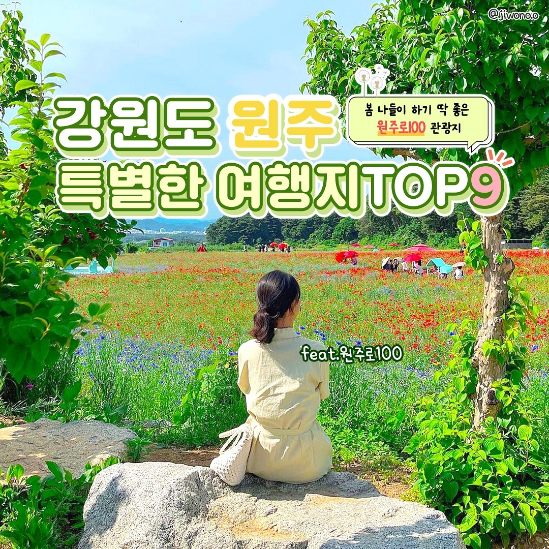 #지자체지원 #원주

봄 나들이 하기 딱 좋은 #원주로100 관광지🍀
강원도 ”원주“여행지 top9 ~✨

#동화마을수목원
📍문막읍 동화골길 170
-원주시에 최초로 설립된 공립수목원
-이름처럼 동화 같은 수목원에서 산책하기 좋은 곳

#용소막성당
📍구학산로 1857
-유형문화재로 지정된 용소막 성당 
-그림 같은 풍경과 성당을 배경으로 사진 찍기 좋은 곳

#강원감영
📍원일로 77
-조선시대 강원도 관찰사가 직무를 보던 관청
-무료로 한복체험을 할 수 있어 이색적인 곳

#박경리문학공원 #카페서희
📍토지길 1
-우리나라 대표 문학인 토지의 저자 소설가 박경리 선생을 기리기 위해 조성된 공원 
-문학의 집도 구경 하고 공원 내에 위치한 카페에서 쉬기도 좋은 곳☕️

#중앙시장소고기골목
📍원일로 136
-원주 중앙시장 지하에 위치한 소고기 골목에서 맛있는 식사하기 좋은 곳🥩

#모월양조장
📍원남면 원중로399번길 30
-유명한 박재범의 원소주를 생산한 양조장🥂
-모월에 대한 이야기와 시음회, 양조장 견학까지 할 수 있는 이색적인 곳

#나오라쇼
📣기간 : 2024.4.20(토)~10.27(일) 
*매주 토, 일은 8시 30분 개장(7~8월은 휴장)
📣장소 :간현관광지 나오라쇼 광장
📣내용 : 소금산 절벽을 배경으로 펼쳐지는 미디어 파사드와 역동적인 음악 분수쇼를 볼 수 있습니다.⛲️
*자세한 사항은 원주시 시설관리공단 홈페이지에서 확인할 수 있습니다.

#장미축제
📣기간 : 2024.5.29(수)~6.2(일) 
📣장소 : 단계동 장미공원
📣내용 : 개화시기에 맞춰 다양한 공연과 먹거리가 준비되어 있습니다.🌹
*자세한 사항은 원주시 공식 홈페이지에서 확인할 수 있습니다.

#용수골꽃양귀비축제
📣기간 : 2024.5.17(금)~6.6(목)
📣장소 : 꽃양귀비축제장
📣내용 : 양귀비뿐만 아니라 50여 종 이상의 꽃이 핀 정원에서 꽃과 다양한 볼거리와 먹거리를 즐길 수 있습니다.🌷
*자세한 사항은 꽃양귀비마을 홈페이지에서 확인할 수 있습니다.
.
.
.
#대한민국구석구석 #원주가볼만한곳 #강원도 #원주여행 #강원도여행 #원주핫플 #원주여행지 #원주여행추천 #국내여행 #국내여행지 #봄여행지 #원주관광명소 #원주장미축제 #원주장미공원 #용수골양귀비축제 #양귀비축제 #원주축제