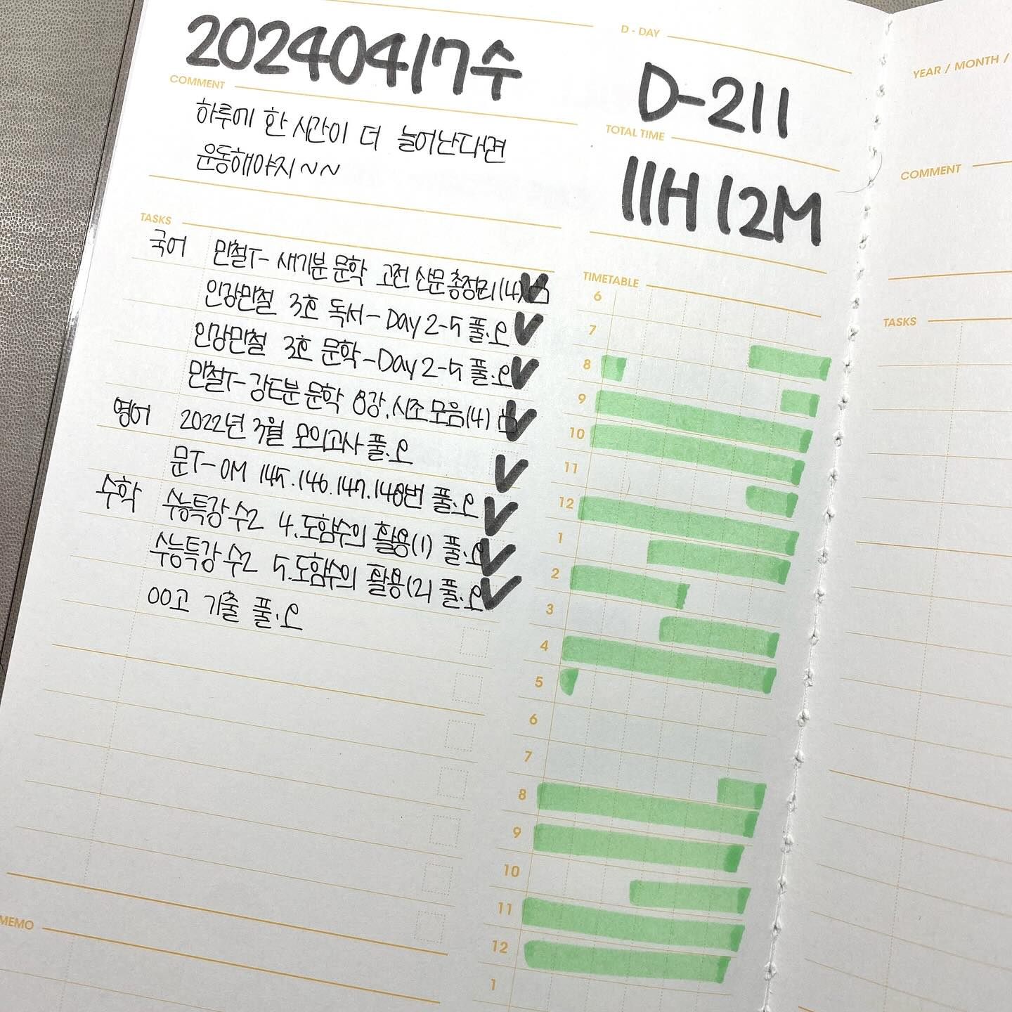 3모는 과탐 11인걸로 만족합니다 5모에서는 국어 백분위 95까진 올리고 싶네요

#공스타 #공부인증 #갓생 #정시파이터 #정시러 #모트모트 #로켓단40기_10일차 #로켓단40기_10일차_공부일기