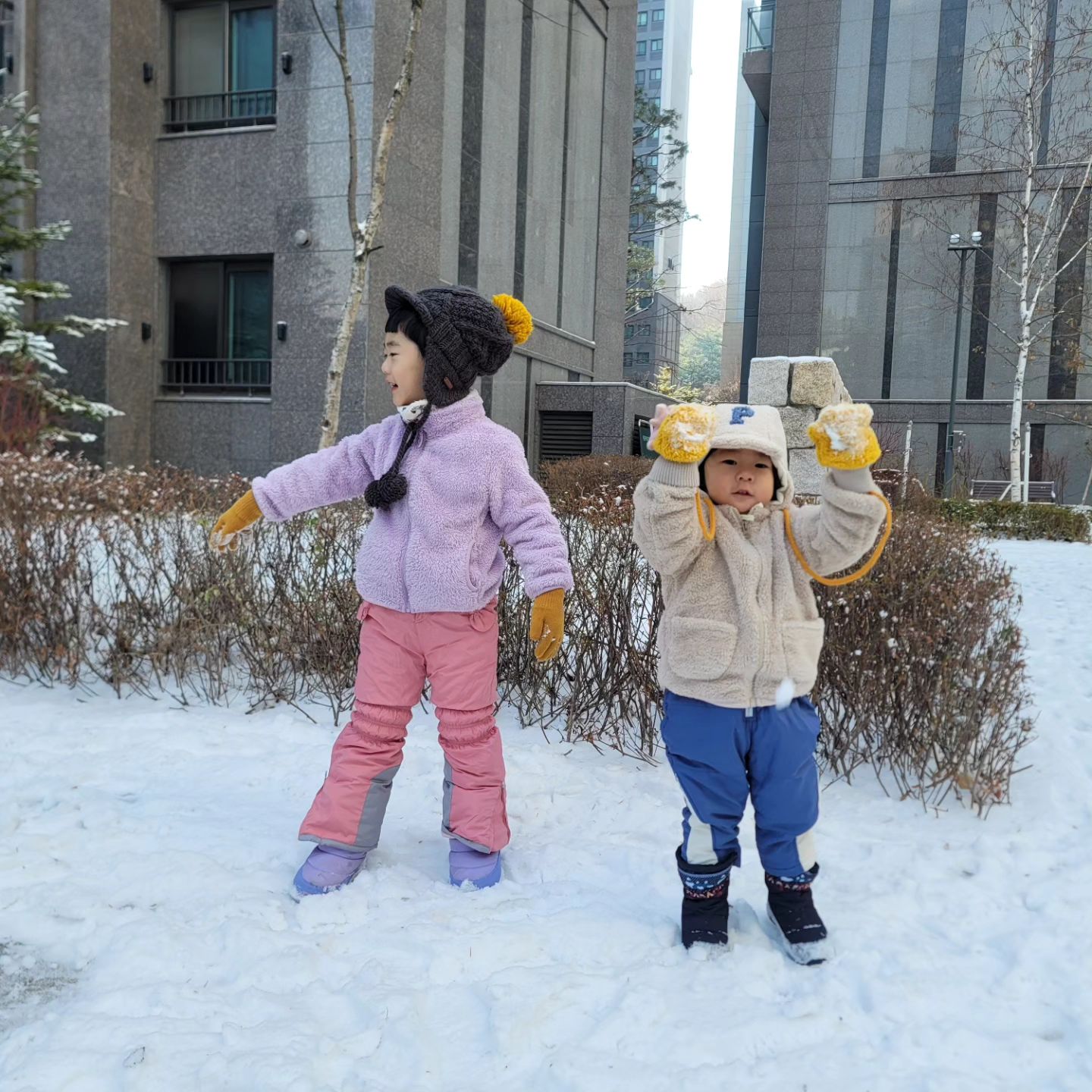 ⛄️또슈브로's 즐거운 눈놀이 ☃️

눈이 소복히 쌓였던 주말 
산타할아버지보다 선물보다 장난감보다
엄마랑 아파트 단지내에서 눈놀이하며 노는게 
더 좋다는 또슈브로 🤍

비록 고양이세수하고 모자눌러쓰고 나가 놀았지만
찐으로 좋아하고 행복해하는 모습 보니
역시 나오길 잘했다는 생각 🩷

연말연초 3일 연휴에도 눈이 펑펑 내리면 좋겠다 !
사랑해 우리 아들들🎄

아참 썰매 2개 사야하는데... 어디서 사나요?
🎅

#눈놀이#화이트크리스마스#눈사람#또슈브로
#사랑해#주말#아이랑뭐하지
#눈아또내려줘