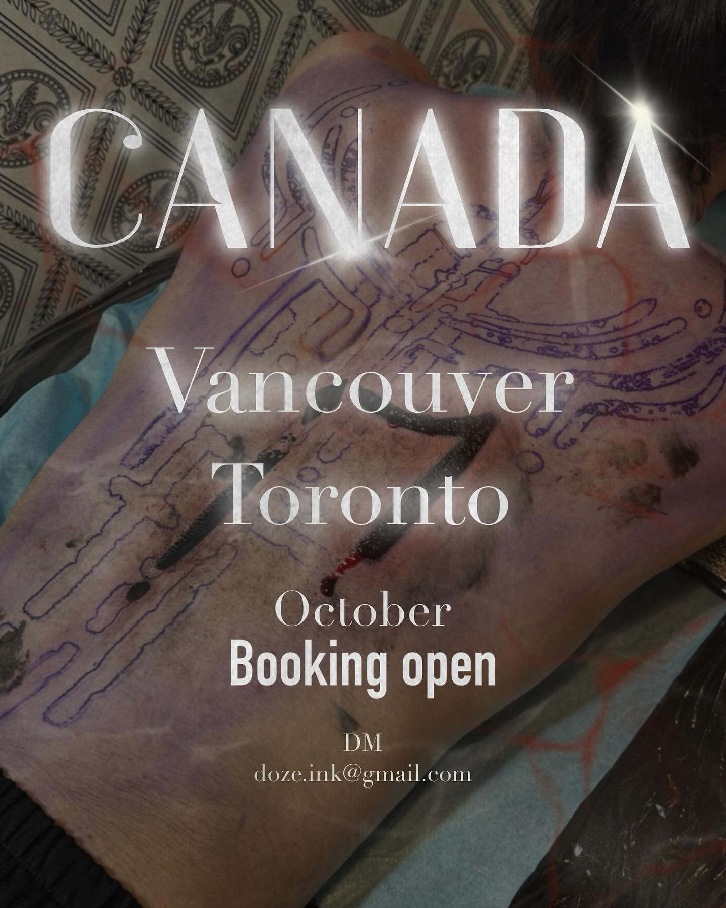 🇨🇦 CANADA Booking open 🍁

Hey Canada !!!
I’m going to Vancouver,Toronto at October :)
If you want to get tattoo from me
Please contact via DM or doze.ink@gmail.com 😉

1. Please tell me your name, age, and contact information. 
2. What tattoo do you want?(sketch, photograph, picture, etc.) 
3. What size and placement do you want? (If you attach a photo, I can discuss it in more detail.) 
4. Please let me know the desired date and time. 

If you have any other questions or inquiries, just DM for me!

Let’s make some special memories together :)
Biggg thanks 😍

#vancouvertattoo#torontotattoo#vancouver#toronto#orientaltattoo#dragontattoo#abstracttattoo#flowertattoo#patterntattoo#tribaltattoo#ornamentaltattoo#flowtattoo