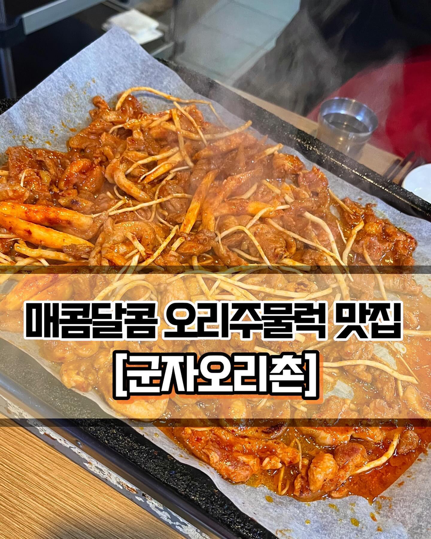 🥄#군자오리촌 
 
 

🍽️[군자역 매콤달콤 오리주물럭 맛집]

🍽️#유황오리더덕주물럭 #삼채
 
 
✨오랜만에 몸보신을 하러 오리고기집에 방문했습니다. 저번에도 오리고기집을 포스팅했었는데, 군자에 오리고기 맛집이 참 많은 것 같습니다. 그리고 오리를 꼭 삼채, 미나리와 함께 먹더라구요! 가게 내부는 예상했던 것보다 훨씬 넓었습니다. 테이블도 넓찍넓찍하니 아주 마음에 들었구, 테이블간에 거리도 멀어서 굳이었습니다.👏🏻👏🏻 제가 애매한 시간에 방문해서 사람이 많지는 않았는데, 그래서 그런건지는 모르겠지만 고기를 다 구워주셔서 편하게 식사할 수 있었습니다.😆
 
✨군자오리촌에서는 오리 로스도 판매하지만, 리뷰를 보니 대부분 빨간양념이 되어있는 #오리주물럭 을 주문하는 것 같아 저희도 오리주물럭을 선택했습니다. 주문하자마자 밑반찬과 메인메뉴가 빠르게 나왔습니다. 배고파서 기다리기 힘들었는데 너무 좋더라구요!😆 메뉴가 많지 않아서 가능했던 것 같습니다 ㅎㅎ. 4인을 시켰는데 두번에 나눠서 구워주셨습니다. 오리고기는 기름기가 많은 편이기 때문에 팬을 기울여서 기름을 쫙쫙 빼주셨습니다. 그래서 그런지 물리지 않고 아주 맛있었습니다. 
 
 
✨특히 삼채와도 잘 어울리더라구요. 떫거나 쓴맛은 거의 나지 않았고, 같이 양념에 버무려져서 초딩입맛도 굉장히 좋아할 것 같았습니다. 그리고 미나리무침과 함께 먹어도 아주 굳이었습니다. 메인메뉴 한가지만 두고 먹으면 질릴 수도 있는데, 삼채와 미나리 덕분에 마지막입까지 맛있게 먹었습니다. 그리고 볶음밥을 굉장히 환상적으로 볶아주시는데, 직원분이 재료를 가져오면서 누룽지를 좋아하는지 물어보십니다. 완전 맛잘알 아닌가요?🤭 바로 엄청 좋아한다고 대답했더니 아주 바삭하고 맛있는 누룽지 볶음밥을 해주셨습니다. 빼놨던 오리기름을 써서 하나도 눌러붙지 않고 싹싹 먹을 수 있었습니다. 주물럭+볶음밥 맛집 군자오리촌 꼭 한번 방문해보세요!!👍🏻
 
 
 
———————————————————————————

🏠 군자오리촌
 
📍 서울 광진구 능동로35길 18-1
🕖 매일 : 11:00 ~ 22:00
💥 라스트 오더 : 21:30

———————————————————————————
 
 
#군자역맛집 #군자맛집 #광진구맛집 #군자오리맛집 #군자역오리고기 #Y_광진구 #_군자역 #서울맛집 #오리주물럭맛집 #군자역데이트 #군자역회식