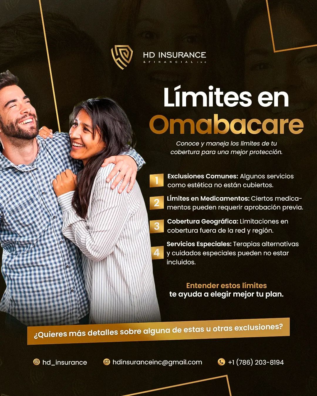Descifrar los límites y exclusiones de Obamacare puede ser complejo, pero es clave para una cobertura efectiva.

Muchos no saben que tratamientos estéticos y ciertos medicamentos no están incluidos. Además, la cobertura fuera de la red puede ser limitada, lo que afecta a quienes viajan frecuentemente.

Algunas terapias alternativas y cuidados especiales también pueden estar fuera de tu plan. Comprender estos aspectos te permite hacer elecciones informadas. 

¿Tienes dudas? Estamos aquí para ayudarte a entender y encontrar el mejor plan para ti. 

Contacto 📲 +1 (786) 203-8194

hdinsuranceinc@gmail.com

#HDInsuranceInc #insurance #seguros #aseguranza #insuranceagents #insuranceagency #agency #HDInsuranceInc #CoberturaSalud #ObamacareLimits #SeguroConsciente #ProtecciónSalud #LimitesSalud #PlanSalud #AseguraBienestar #EntiendeTuCobertura #AsesoríaSeguros #SaludSegura