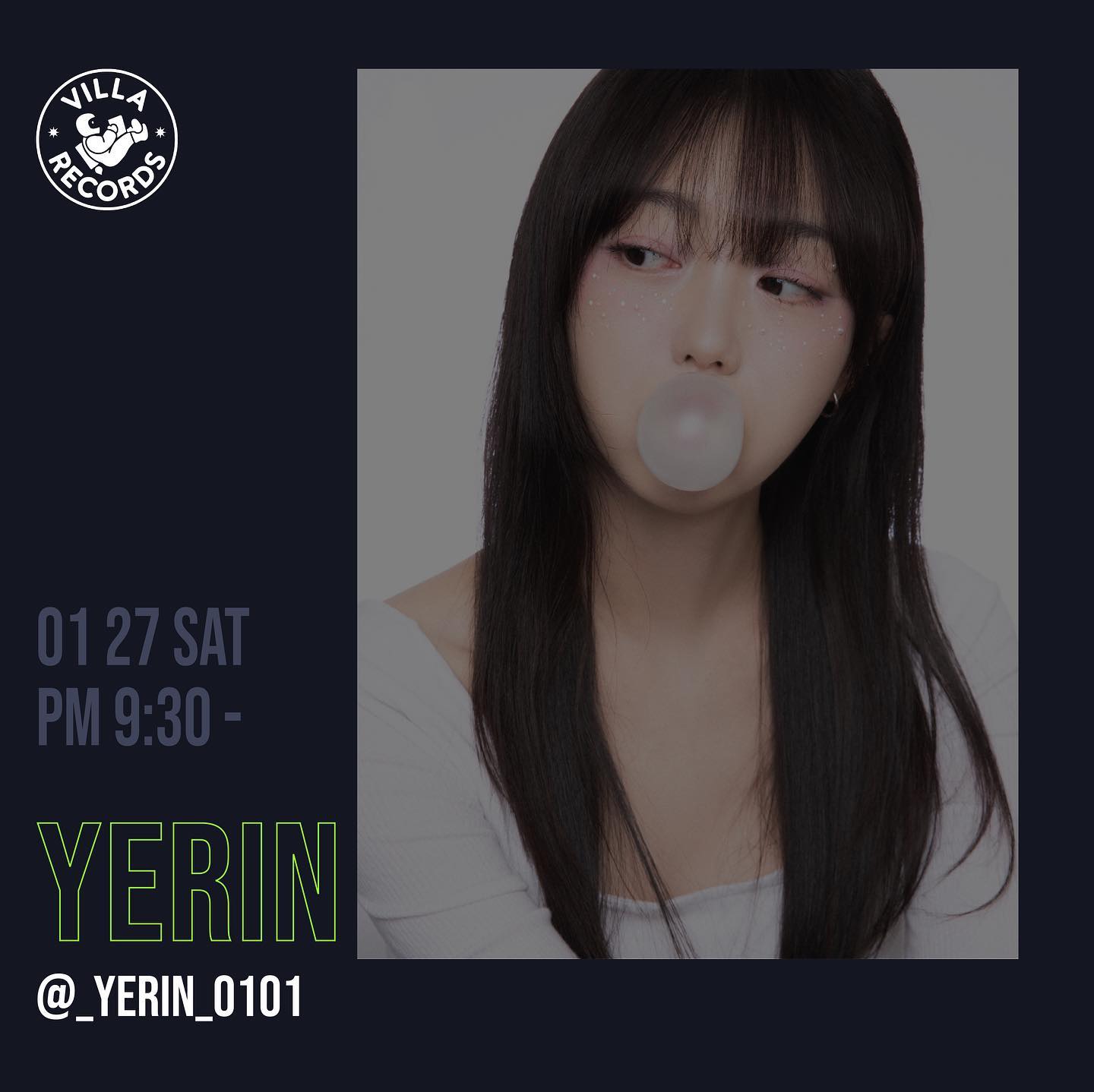 -
안녕하세요. 취미를 만드는게 취미인 김예린입니다.
제가 데뷔라는걸 하게 되었는데요.. 🥳
열심히 연습 중이니,, 구경하러 오세용 
가치놀쟙 💃🏻🕺🏻

1/27 Sat 9:30-11:00 
villa_records_bar