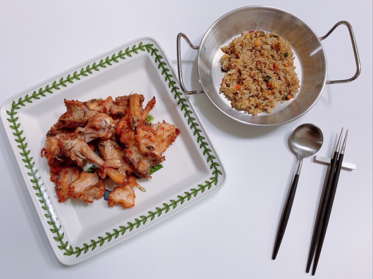 BBQ 옛날치킨 , 극한왕갈비 볶음밥 . 조리 방법