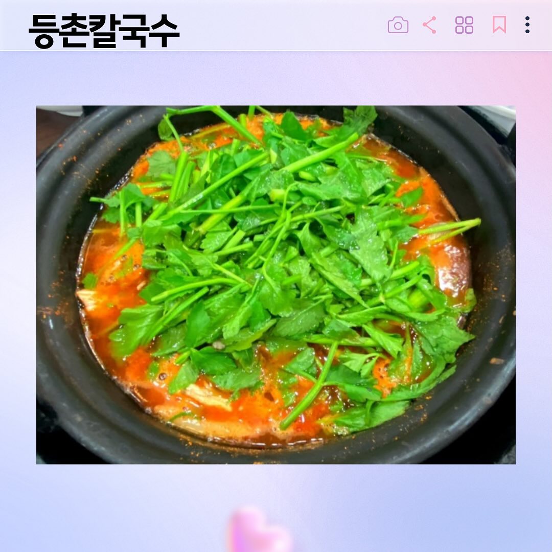 이 칼국수 안 먹었으면 간첩이라며?
등촌칼국수 방문했어요🤭❤️
 : 등촌샤브칼국수 종로점

📍위치 | 서울 종로구 삼일대로15길 3 
📍영업시간 | 11:00~22:00
📍주차장 | 없음
📍기타 | 없음
📍가격 | 버섯매운탕 칼국수+소고기 샤브샤브+볶음밥 (12,000원 2인분)

💗버섯매운탕 칼국수💗

먼저 뚝배기에 얼큰한 육수에 미나리랑 버섯 등이 끓여져요. 
미나리가 꽤 양이 많아서 좋았답니다. 
소고기도 따로 주세요. 24,000원의 가격으로 합리적이라고 생각이 들었어요.
얼큰한 국물과 고기, 야채가 잘 어울려서
슴슴한 칼국수를 싫어하시는 분들도 좋아하실 만해요!
칼국수를 다 먹고 사장님께 말씀드리면 사장님이 들고가셔서 볶음밥을 해주시고 오세요! 볶음밥 마무리는 진리👍🔥

💜맛 정리💜 
1. 매운탕같은 칼국수라서 계속 들어감
2. 칼국수 외 고기, 야채, 볶음밥으로 즐길 수 있어서 좋음
3. 칼국수 원탑은 등촌칼국수

🔖자세한 리뷰는 프로필 블로그로 오시면 됩니다💚

#종로칼국수 #등촌칼국수 #등촌칼국수종로점 #종로맛집 #종로점심 #종로직장인맛집 #먹스타맞팔 #먹스타그램소통 #먹팔 #먹스타그램 #종로추천 #종로포장마차 #먹팔맞팔 #먹팔