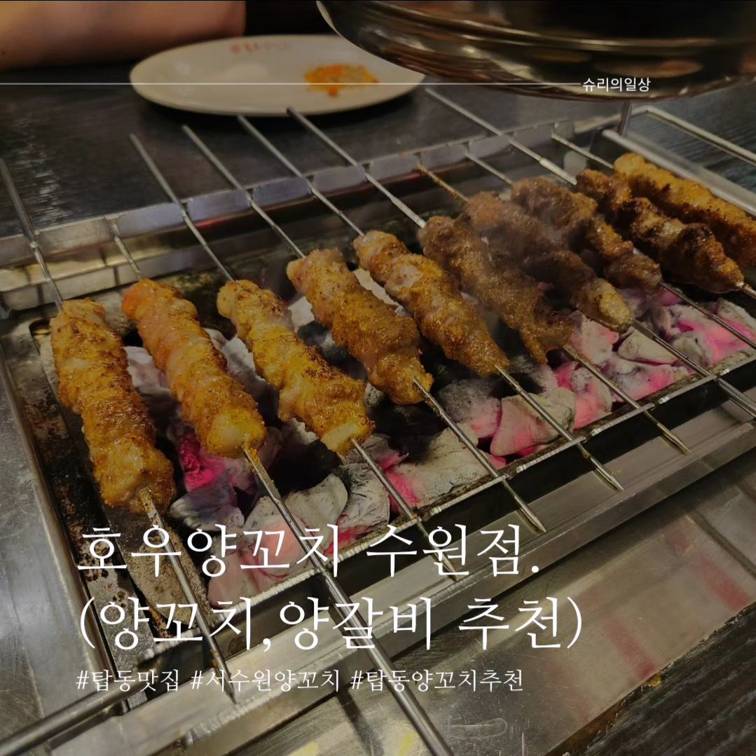 #협찬 
#호우양꼬치 수원점

#양꼬치맛있는집
#수원양꼬치

⏰️영업시간
매일 16:00~03:00
🏠주소
경기 수원시 권선구 탑동로 14 (탑동 843-9)
🚗주차
주차장은 따로 없으나 근처 골목에 주차하면 됨.

#수원맛집 #탑동맛집 #탑동양꼬치추천 #호우양꼬치 #수원점 #양고기맛집 #옥수수국수 #건두부무침 #좋아요반사 #맞팔환영 #맞팔