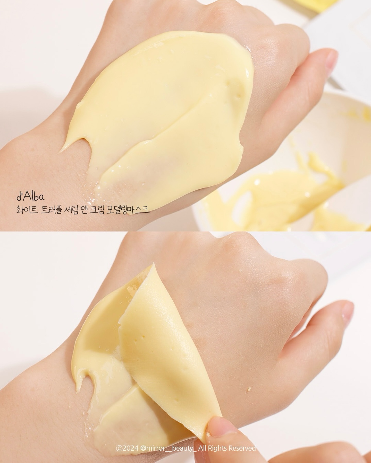 dalba_piedmont #제품제공 

에그타르트가 먹고싶어지는 모델링팩 🥚🍳

달바 화이트 트러플 세럼 앤 크림 모델링 마스크 🤍💛
2024 상반기 뷰티어워드 1위 선정 아이템 🥇

세상 쉬운 모델링팩 바르기 ✌️

5성급 호텔 반얀트리에서도 사용하는 프리미엄 스파 관리템이에요!
가루날림, 물 조절 걱정 없는 세럼&크림 제형의 신개념 모델링팩이라서 쉽고 간편한 사용으로 모델링팩 입문자에게 추천드려요😆

잔여물이 묻어나지 않아 깔끔한 마무리감이 너무 좋더라구여!
물 대신 달바 프리미엄 농축 세럼을 담아 피부에 마르지 않는 영양 보습, 광채 선사해줘요 🥹〰️

제형이 고체화 되면서 방출되는 수분 가득 세럼이 열 오른 피부를 시원하게 쿨링시켜주고, 부드러운 제형의 모델링 마스크가 피부 굴곡진 부위까지 잘 밀착되어 피부 전체에 수분 공급해주더라구요!

시간이 지나도 마르지 않는 촉촉함으로 팩을 떼어내도 건조함없이 수분 가득한 피부를 선사해주고, 까다로운 이탈리아 브이라벨 비건 인증 & 인체 피부 일차자극(저자극) 테스트 완료로 편안하게 사용 가능한 비건 모델링팩이라 믿고 사용하능해요 🌿🥹

저처럼 평소 모델링팩 물조절 어려우셨던 분들께 강추드릴게요!

-

#파룸체험단 #모델링팩 #올리브영추천템 #모델링팩추천 #올리브영팩 #올리브영모델링팩 #모델링 #마스크 #마스크팩 #피부관리 #달바 #달바모델링팩