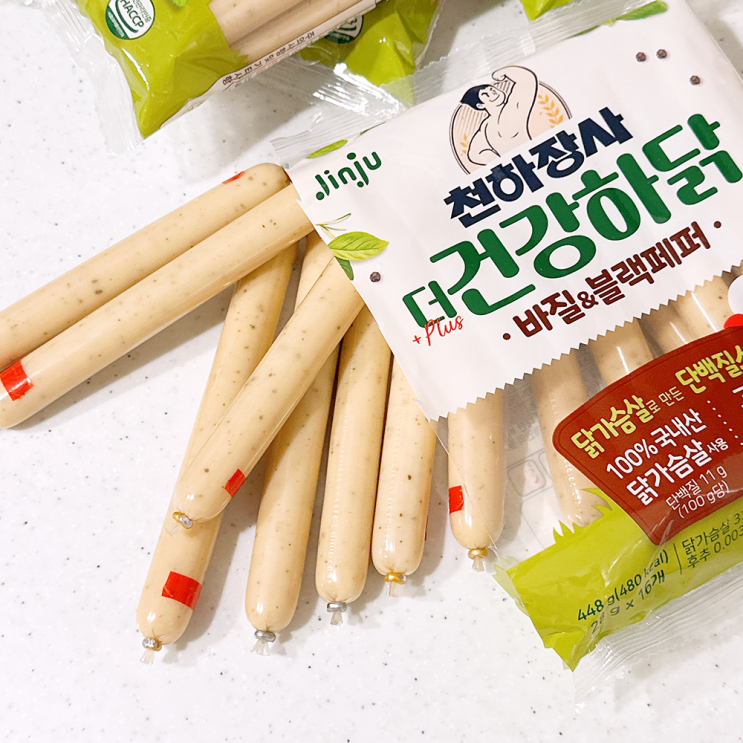 단백질간식 추천 닭가슴살소시지 천하장사 더건강하닭 바질&블랙페퍼