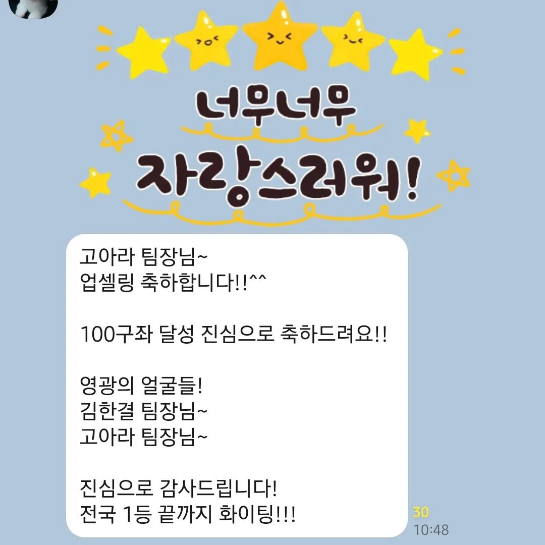 -
2023년 총 마감
정말 올 한해는 나에게 특별한 해였던것 같다

사업국 이전, 전국 1등 지역국 사업국 달성
사보촬영도 세번이나 하고
우수 북큐레이터 찍고
탑클래스, 1510 달성
하반기 팀장 승진
그리고...
본부 1위 지역국 달성 및 연도 도전까지

배출하고 지난달 100구좌, 이달 120구좌‼️
진짜 이거 실화인가 싶을 정도로 대단했던 연마감

한결팀장님, 진영국장님이 이끌어주셨기에
선생님들이 한마음으로 모아주었기에
마지막에 마지막까지 도전했기에 가능했던것 같다

마감 회식 하면서 꺌꺌 거리고
다음날은 우리 국장님 팀장님께
고마웠던 마음 전달하기 성공(사진이 없눼...)

내년에도 잘 부탁드립니다❤️

.
.
.

#웅진북클럽 #고아라지도팀장 #탕정사업국
#탕정13지역국 #연마감 #전국1등사업국
#함께일할북큐레이터모집합니다 #북큐레이터모집중