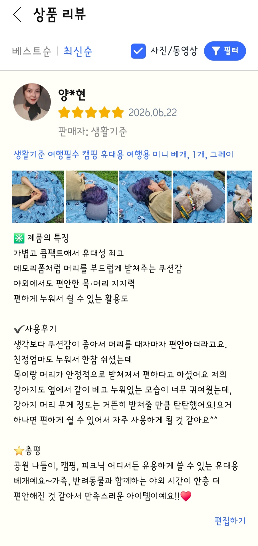 [생활기준] 휴대용 미니 베개