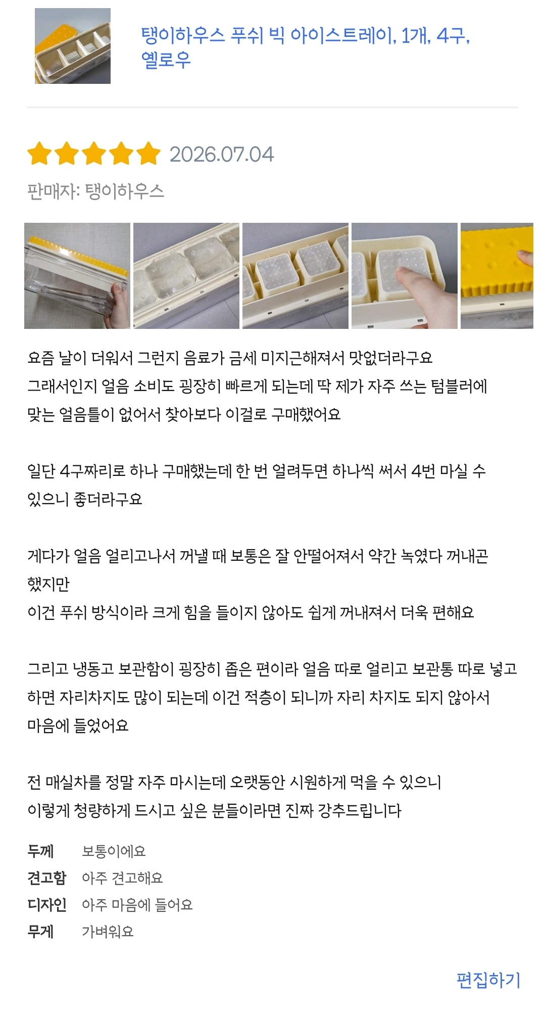 푸쉬 빅 얼음 트레이 리뷰어 모